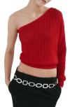 Mango Open Stitch One-shoulder Sweater In Red