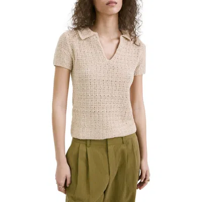 Mango Open Stitch Polo Sweater In Neutral