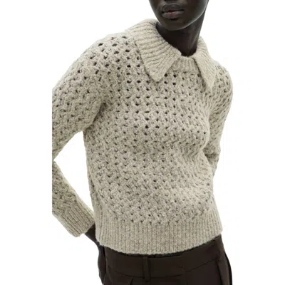 Mango Open Stitch Polo Sweater In Sand