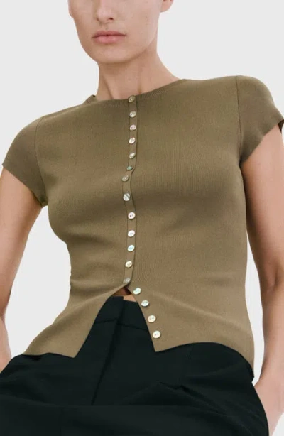 Mango Open Stitch Short Sleeve Cardigan In Brown