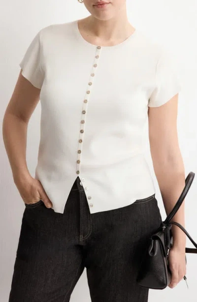 Mango Open Stitch Short Sleeve Cardigan In Neutral