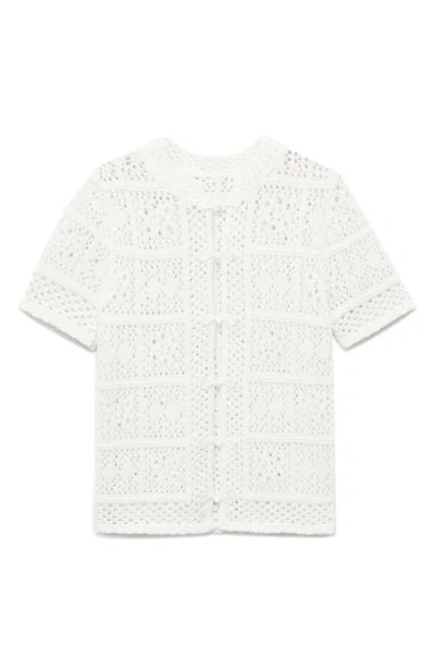 Mango Open Stitch Short Sleeve Cardigan In White