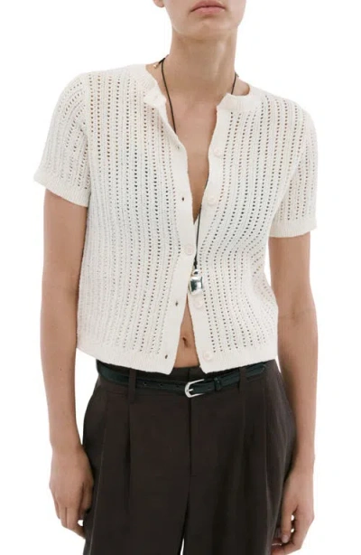 Mango Open Stitch Short Sleeve Cardigan In White