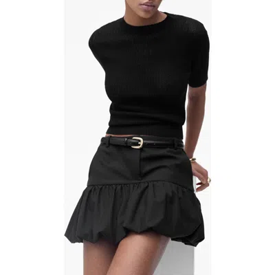 Mango Open Stitch Short Sleeve Cotton Blend Sweater In Black