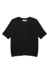 Mango Open Stitch Short Sleeve Cotton Cardigan In Black
