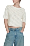 Mango Crochet Short Sleeve Knitted Top In White In Off White