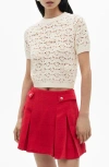 Mango Open Stitch Short Sleeve Crop Sweater In Ecru