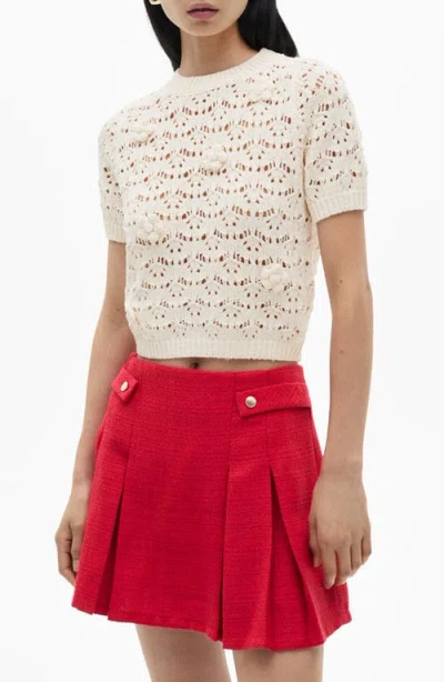 Mango Open Stitch Short Sleeve Crop Sweater In Ecru