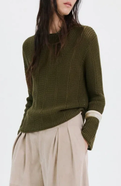 Mango Open Stitch Sweater In Green