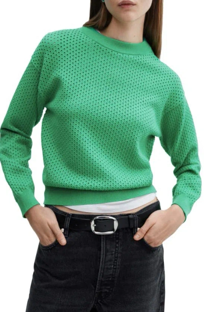 Mango Open Stitch Sweater In Green
