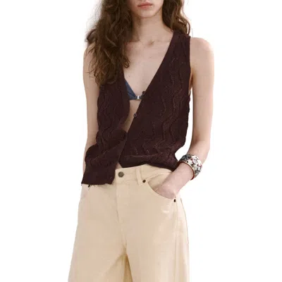 Mango Open Stitch Sweater Vest In Brown