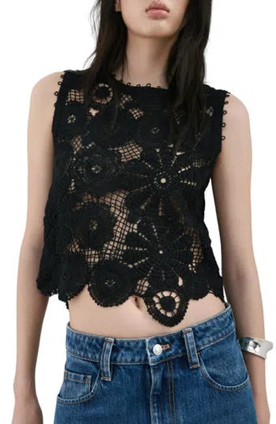 Mango Open Stitch Tank In Black