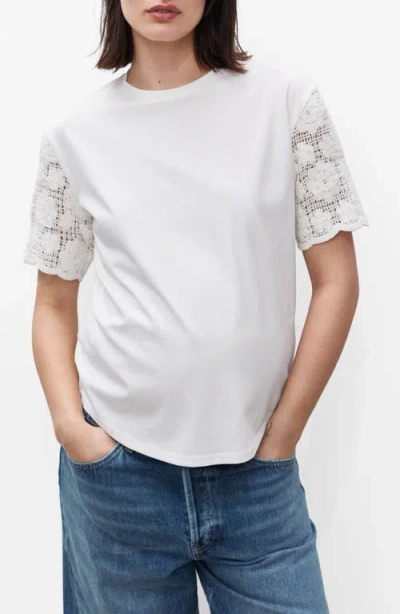 Mango Open Stitch Trim Maternity T-shirt In White