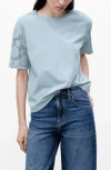 Mango Open Stitch Trim T-shirt In Blue