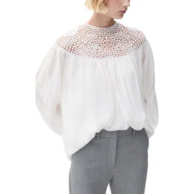 Mango Open Stitch Yoke Shirt In White