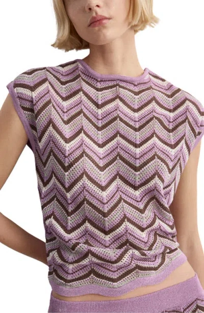 Mango Open Stitch Zigzag Sweater In Purple