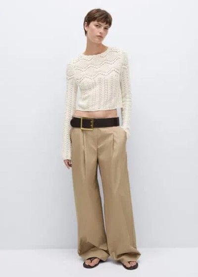 Mango Open Work-detail Sweater Off White In Blanc Cassé