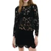 Mango Open Work Floral Sweater In Black