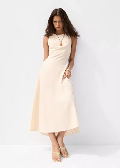 Mango Open-back Linen Dress In Neutral