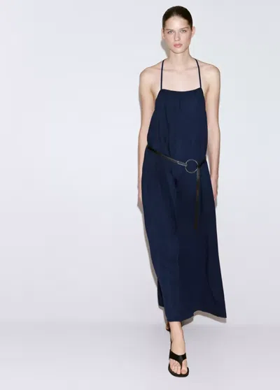 Mango Open-back Lyocell Dress In Dark Blue