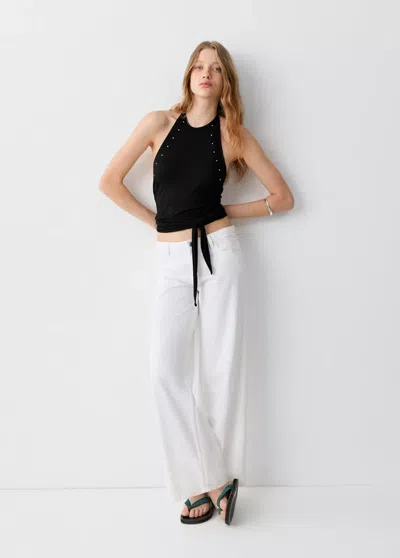 Mango Open-back Top With Rhinestones In Black