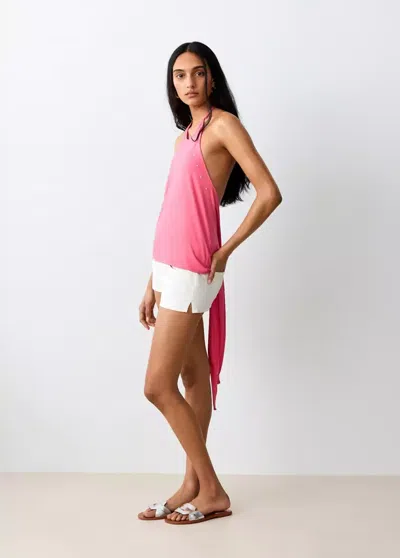 Mango Open-back Top With Rhinestones In Pink