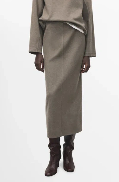 Mango Opening Pencil Skirt Medium Brown In Gray