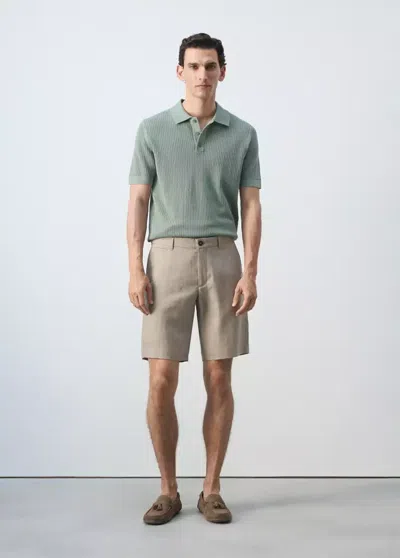 Mango Open-knit 100% Cotton Polo In Emerald Green