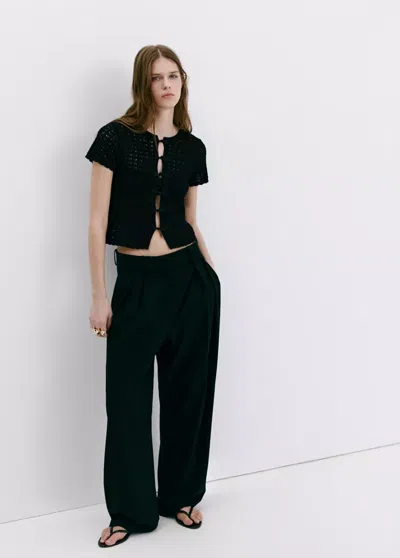 Mango Open-knit Cardigan With Toggles In Black