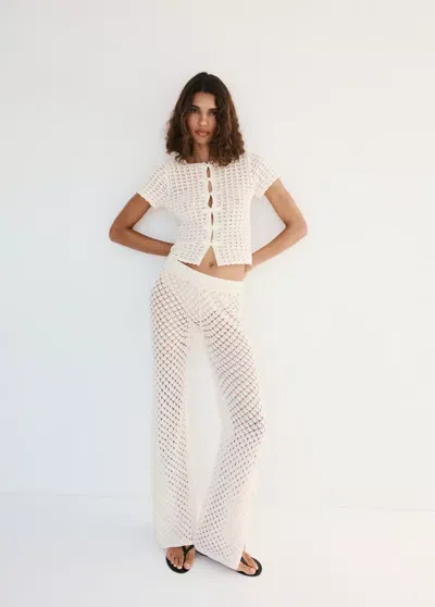Mango Open-knit Cardigan With Toggles In White