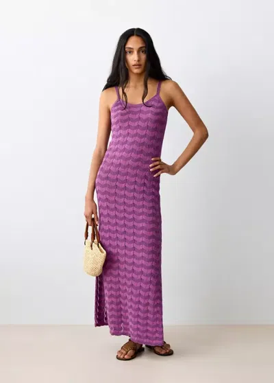 Mango Open-knit Dress With Side Slit In Purple