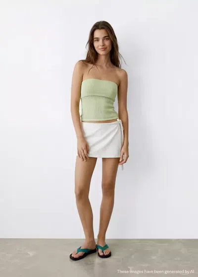 Mango Open-knit Strapless Top In Green