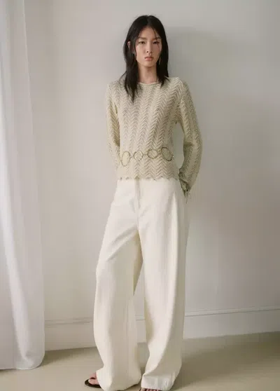 Mango Open-knit Sweater With Slit Sleeves In Nude