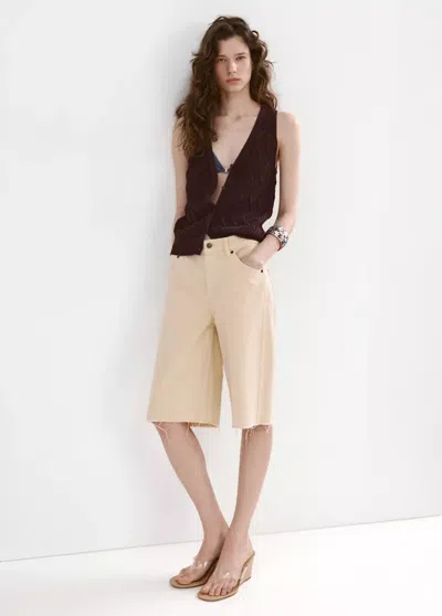 Mango Open-knit V-neck Vest In Brown