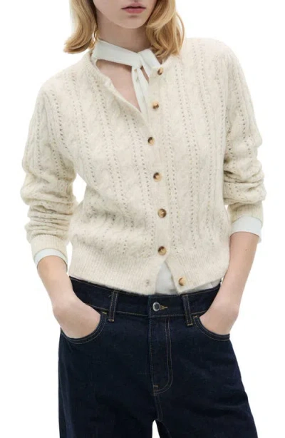 Mango Openwork Braided Cardigan In Ecru