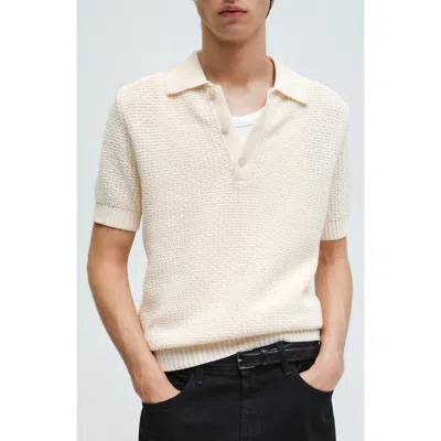 Mango Openwork Cotton Blend Polo Sweater In Ivory White