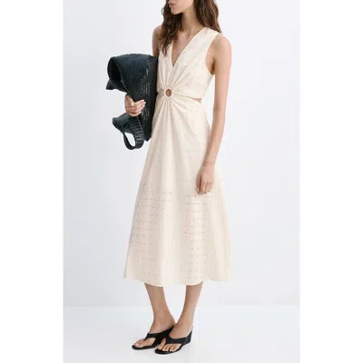 Mango Openwork Cotton Cutout Midi Dress In White