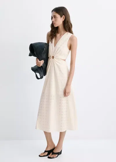 Mango Openwork Cotton Dress With Cutouts In Ecru