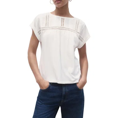 Mango Openwork Cotton T-shirt In White