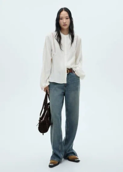 Mango Openwork Detail Blouse Off White