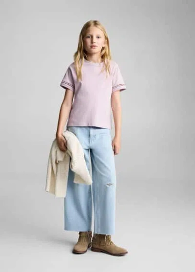 Mango Kids' Openwork Details T-shirt Pink