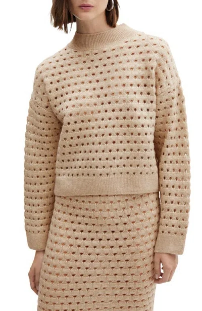Mango Women's Openwork Details Knitted Jumper In Light,pastel Grey