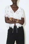 Mango Openwork Embroidered Cotton Button-up Top In White