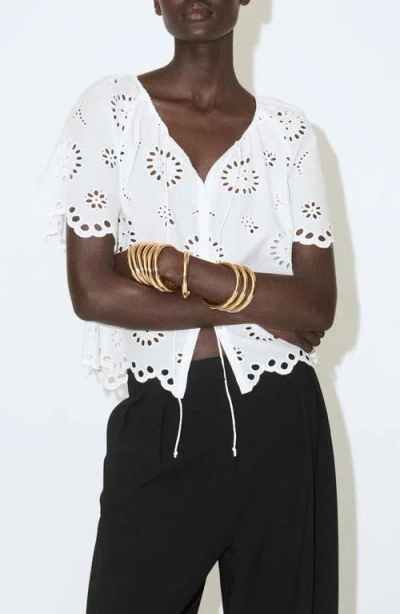 Mango Openwork Embroidered Cotton Button-up Top In White