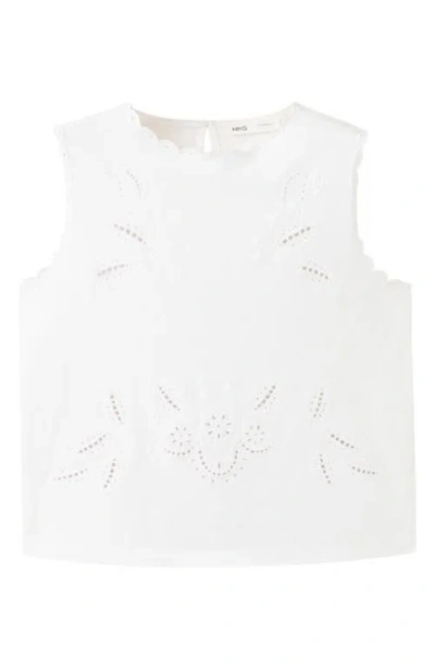 Mango Openwork Embroidery Cotton Tank In White