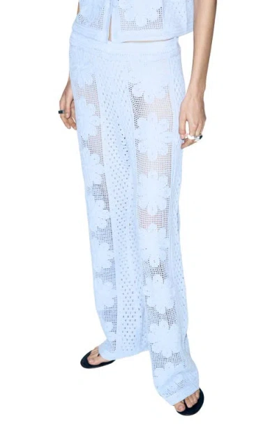 Mango Straight-leg Pants With Openwork Embroidery In Blue