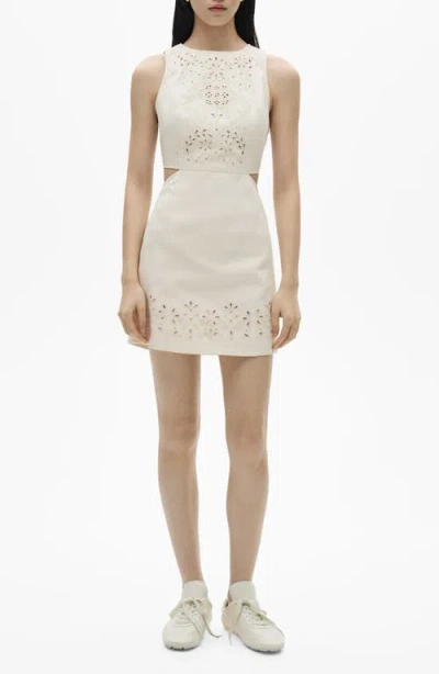 Mango Openwork Eyelet Cutout Dress In Ecru