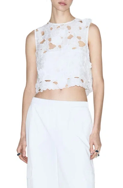 Mango Openwork Floral Cutout Crop Top In White