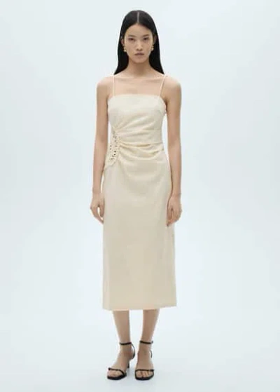 Mango Openwork Floral Midi-dress Ecru In Écru