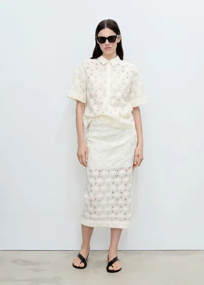 Mango Openwork Flower Texture Shirt Ecru